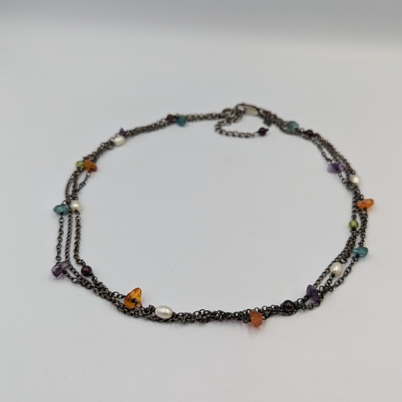 SILPADA 925 STERLING SILVER NECKLACE N1613 TRIPLE STRAND Pearl Multi Gemstones - Picture 5 of 10